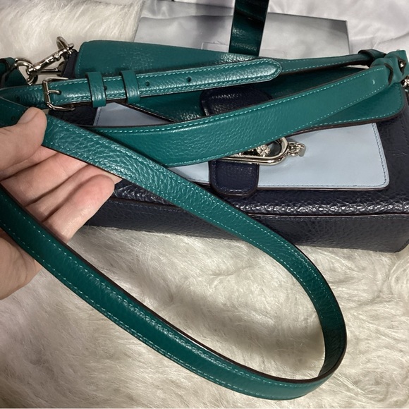 Coach Jade Color Block 1923-F91070 Leather Convertible Bag Midnight Viridian - Picture 12 of 13